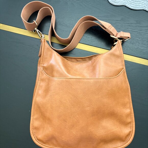 Ah-dorned Vegan Leather Messenger Crossbody Dark Tan Bag w/Wide Strap EUC - Picture 4 of 7